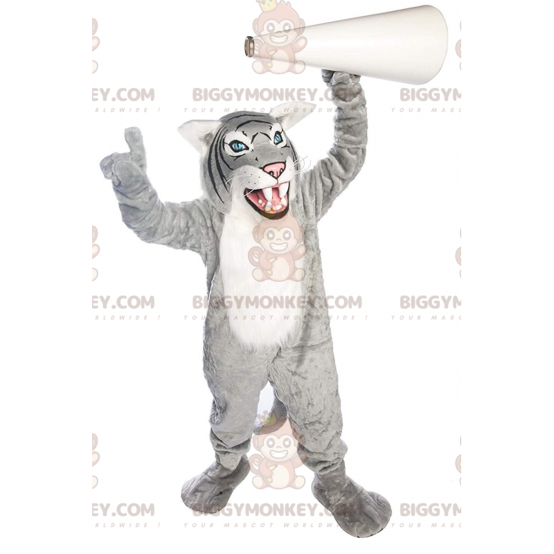 BIGGYMONKEY™ maskot kostume Grå og hvid tiger, kæmpe bæst