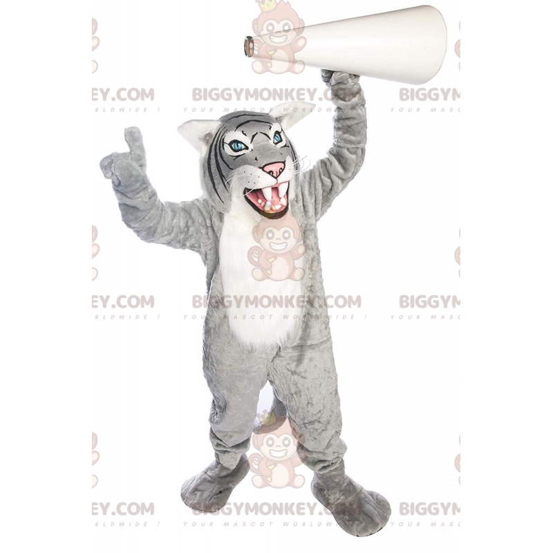 Costume de mascotte BIGGYMONKEY™ de tigre gris et blanc