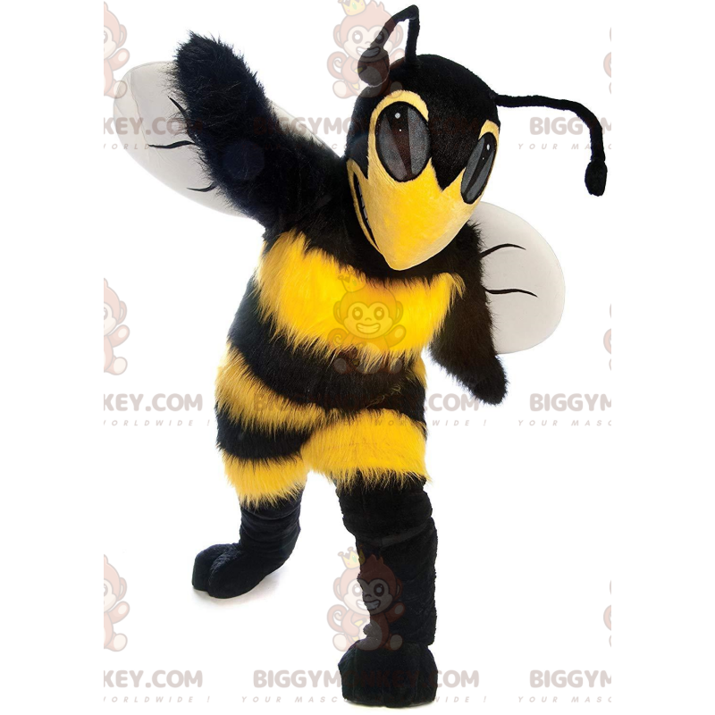 BIGGYMONKEY™ maskot kostume gul og sort bi, skræmmende hveps