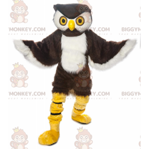 Traje de mascote BIGGYMONKEY™ de coruja marrom e branca