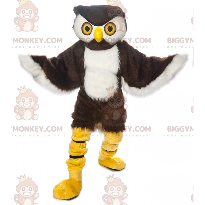 BIGGYMONKEY™ costume da mascotte di gufo marrone e bianco
