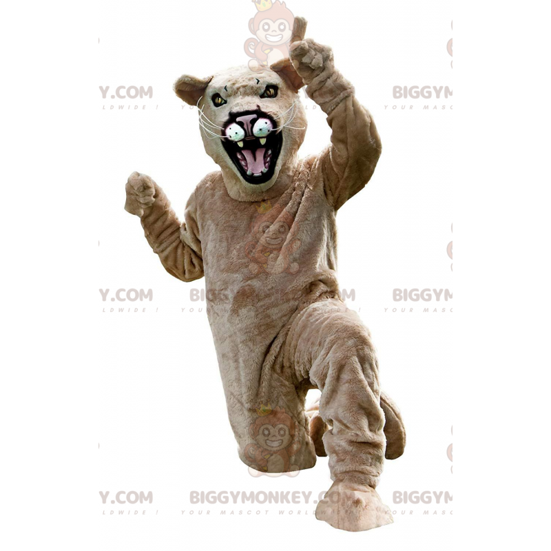 BIGGYMONKEY™ maskot kostume af beige cougar, cougar, tiger