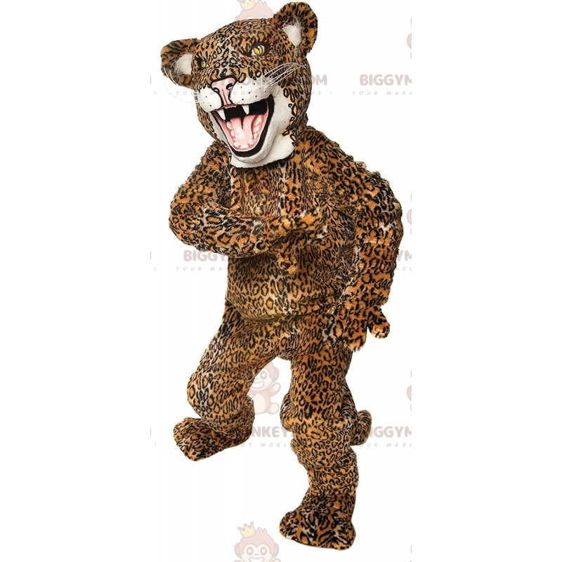 Traje de mascote BIGGYMONKEY™ Jaguar amarelo e preto, traje de