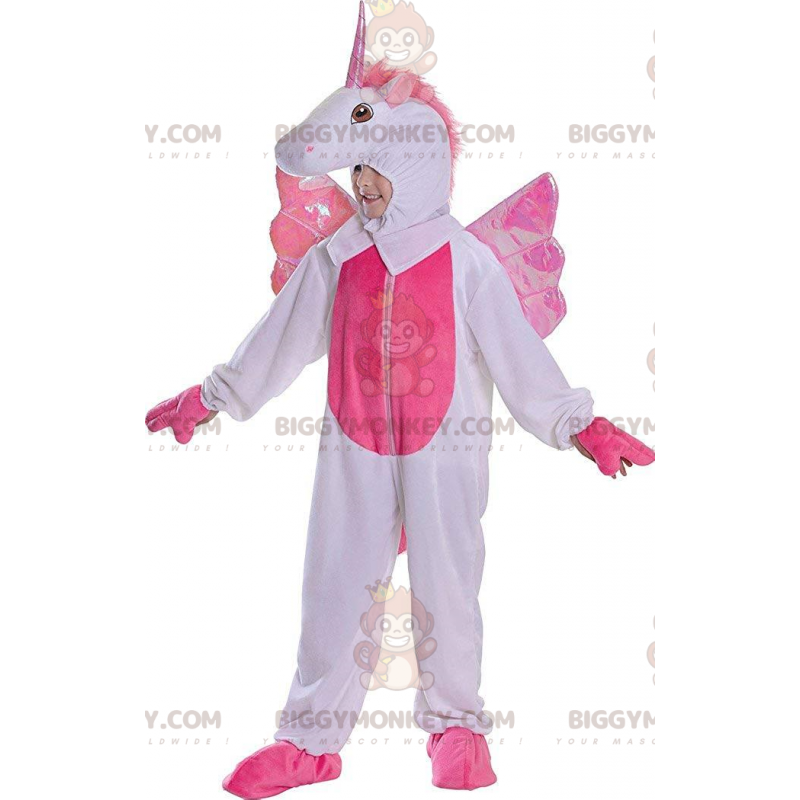 BIGGYMONKEY™ Costume mascotte unicorno bianco e rosa, costume