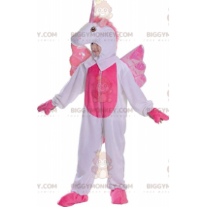 BIGGYMONKEY™ Einhorn-Maskottchen-Kostüm, weiß und rosa, 128 cm