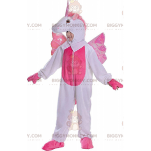 Fantasia de mascote de unicórnio branco e rosa BIGGYMONKEY™