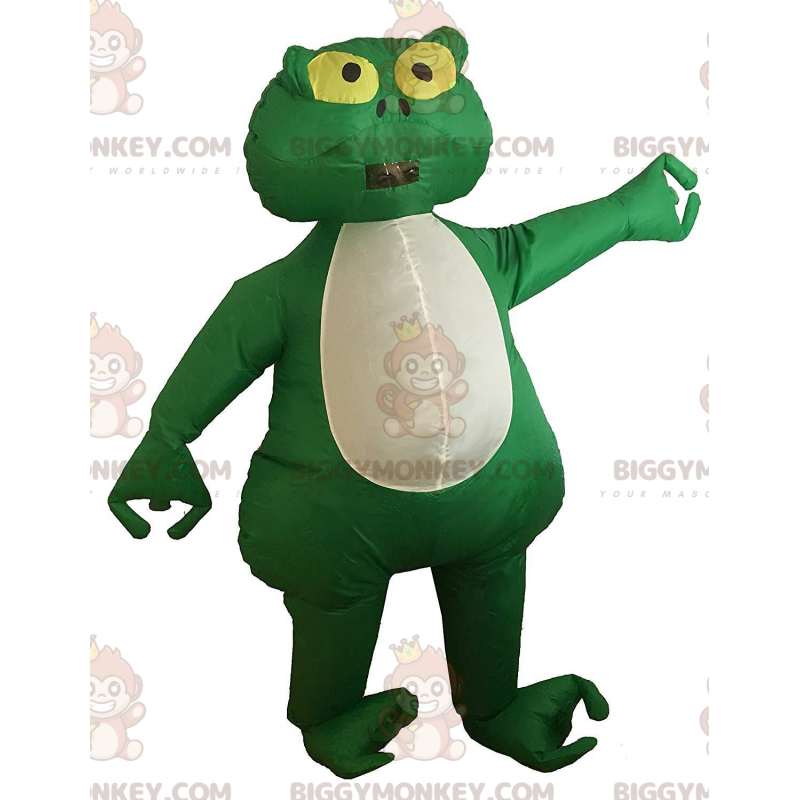 Στολή μασκότ BIGGYMONKEY™ Green and White Frog, Φουσκωτό
