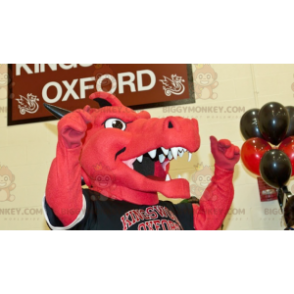Disfraz de mascota dragón rojo y negro BIGGYMONKEY™ en ropa