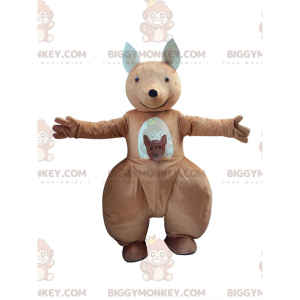 BIGGYMONKEY™ maskottiasu, ruskea ja valkoinen kenguru ja vauva