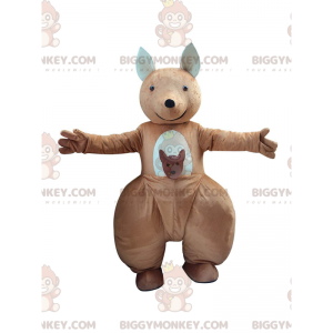 Traje de mascote BIGGYMONKEY™ Canguru marrom e branco com bebê