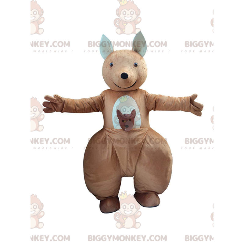 Costume de mascotte BIGGYMONKEY™ de kangourou marron et blanc