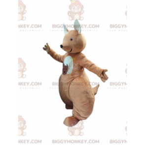 Traje de mascote BIGGYMONKEY™ Canguru marrom e branco com bebê