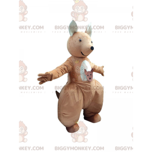 Costume de mascotte BIGGYMONKEY™ de kangourou marron et blanc