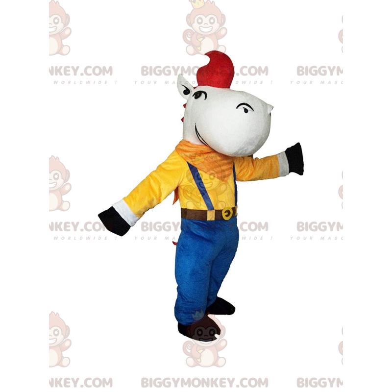 Traje de mascote BIGGYMONKEY™ de cavalo branco com roupa