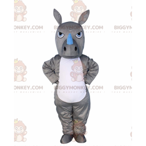 Traje de mascote BIGGYMONKEY™ rinoceronte cinza e branco, traje