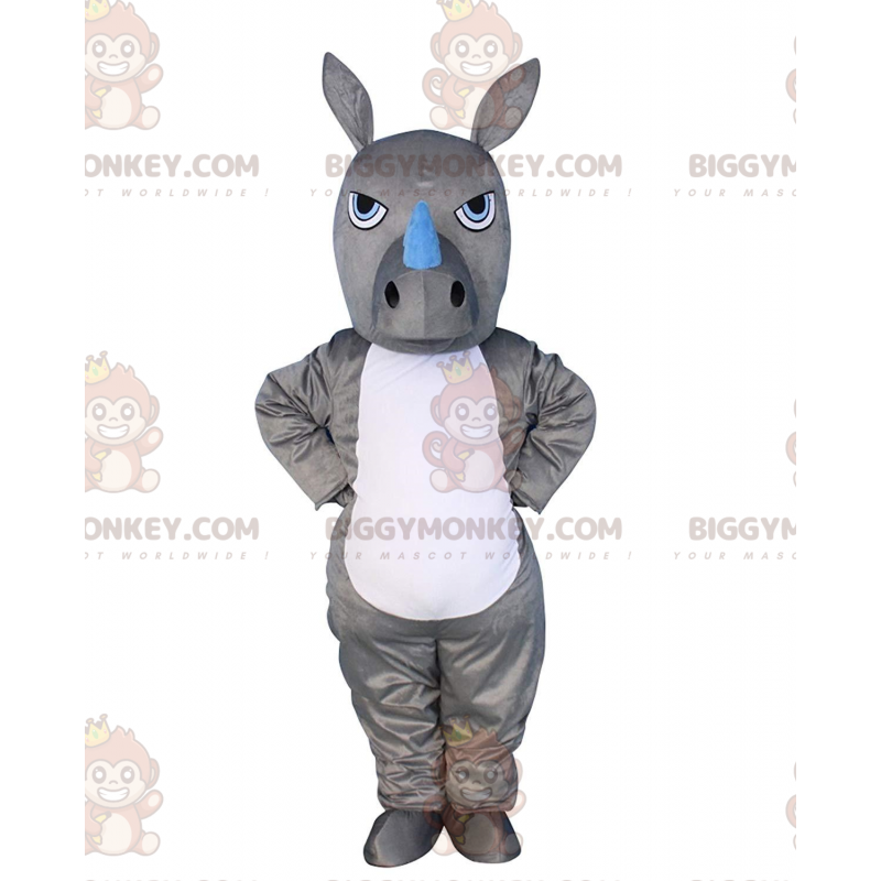 BIGGYMONKEY™ maskot kostume gråt og hvidt næsehorn, kostume til