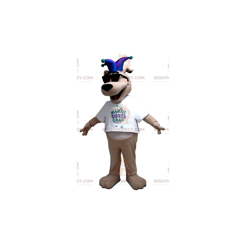 Costume de mascotte BIGGYMONKEY™ de chien beige avec un chapeau