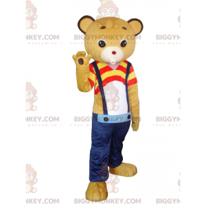 Gelber Teddybär BIGGYMONKEY™ Maskottchen-Kostüm mit Jeans und