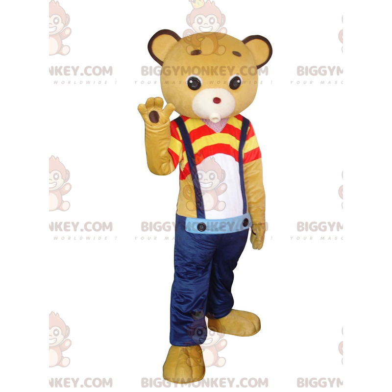 Costume de mascotte BIGGYMONKEY™ de nounours jaune avec un jean