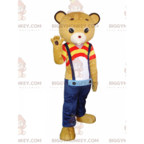 Costume mascotte giallo Teddy Bear BIGGYMONKEY™ con jeans e