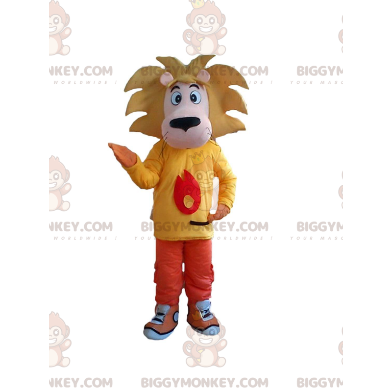 BIGGYMONKEY™ Kleiner Löwe, Maskottchen-Kostüm mit buntem Outfit