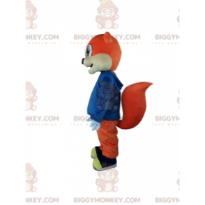 Kostium maskotka pomarańczowa wiewiórka z pięknymi niebieskimi