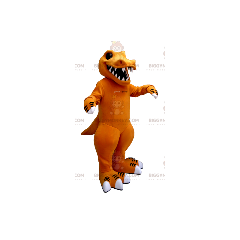 Big Teeth Orange and White Dinosaur BIGGYMONKEY™ Mascot Costume