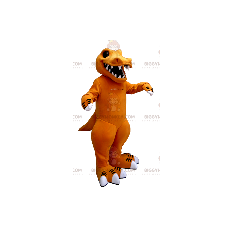 Big Teeth Orange och White Dinosaur BIGGYMONKEY™ Maskotdräkt -