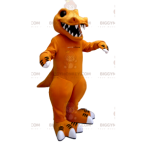 Big Teeth Orange och White Dinosaur BIGGYMONKEY™ Maskotdräkt -