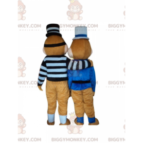 mascotes esquilos do BIGGYMONKEY™, um prisioneiro e um policial