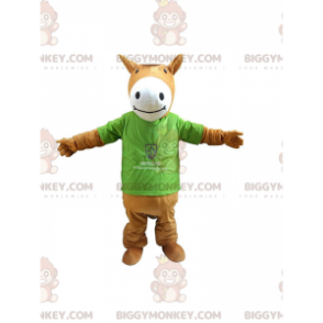 Traje de mascote BIGGYMONKEY™ de cavalo marrom e branco, traje