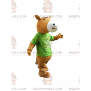 Traje de mascote BIGGYMONKEY™ de cavalo marrom e branco, traje