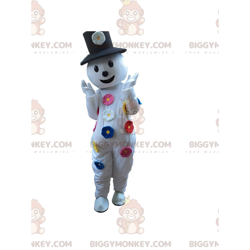 BIGGYMONKEY™ Mascot Costume Snowman with Flowers and Hat -