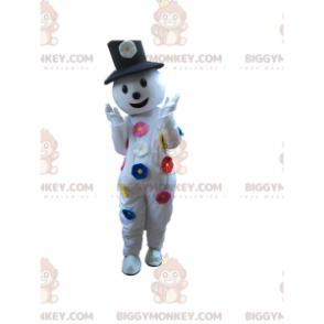 BIGGYMONKEY™ Maskotdräkt Snögubbe med blommor och hatt -