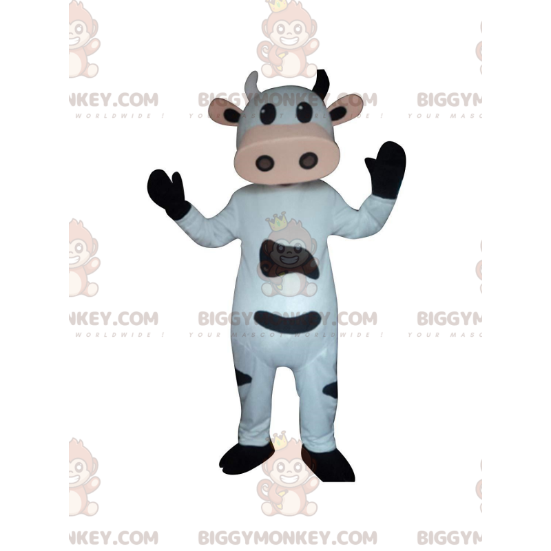 Στολή μασκότ BIGGYMONKEY™ White and Black Cow, Στολή από δέρμα