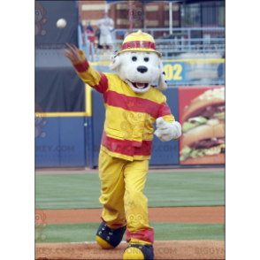 Kostým maskota BIGGYMONKEY™ Šedý pes v hasičském oblečení –