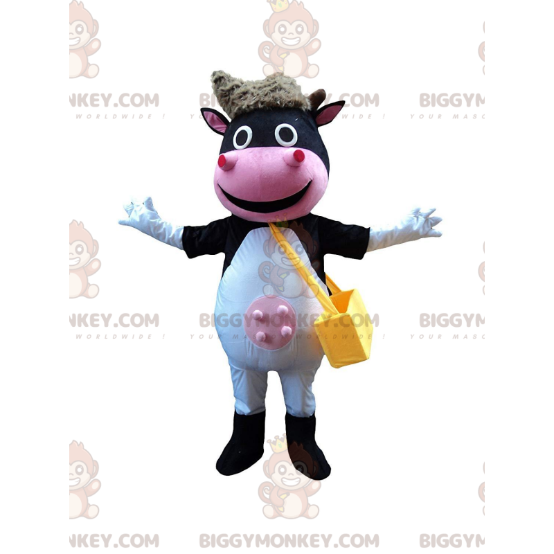 Cheerful Cow BIGGYMONKEY™ Mascot Costume, Smiling Cow Costume –