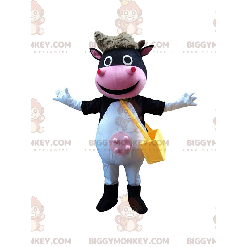 Fröhliches Kuh-BIGGYMONKEY™-Maskottchen-Kostüm, lächelndes