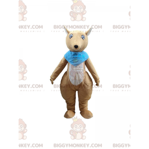 BIGGYMONKEY™ Mascottekostuum Bruin-witte kangoeroe met blauwe