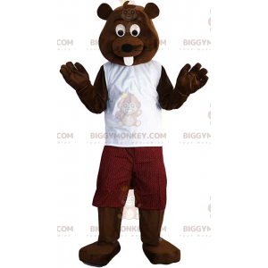 BIGGYMONKEY™ maskottiasu ruskea majava pukeutunut, jyrsijäasu -