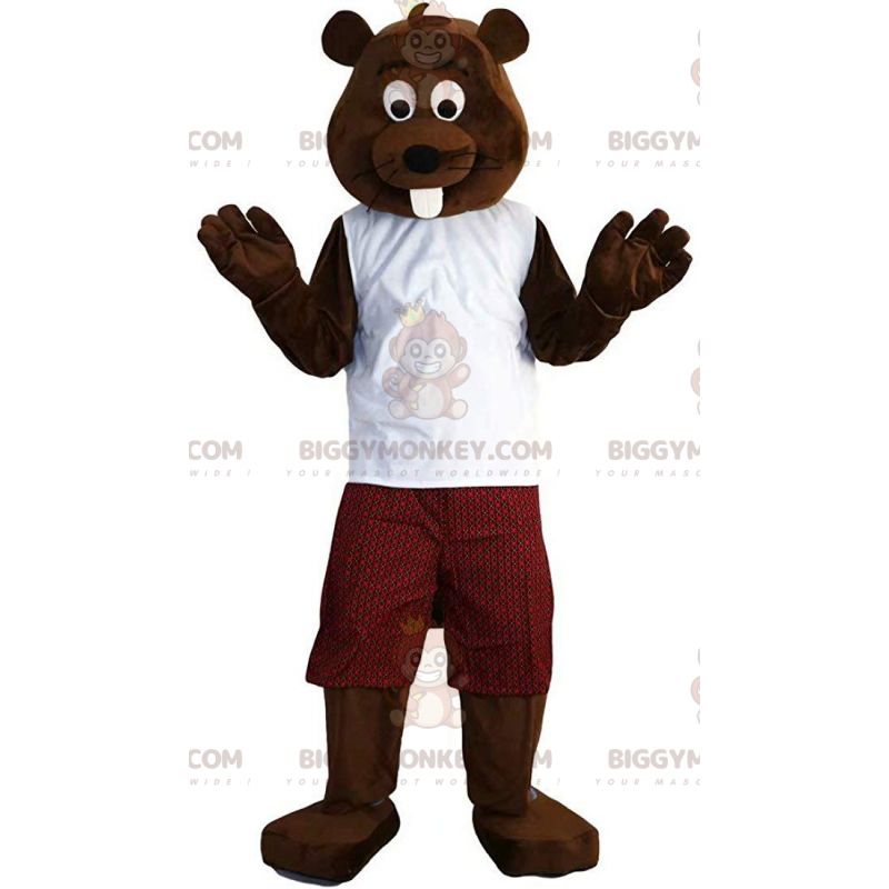 BIGGYMONKEY™ maskotdräkt brun bäver utklädd, gnagardräkt -