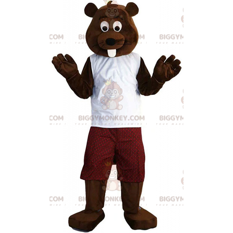 Costume de mascotte BIGGYMONKEY™ de castor marron habillé