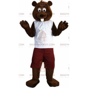 BIGGYMONKEY™ mascot costume brown beaver dressed up, rodent