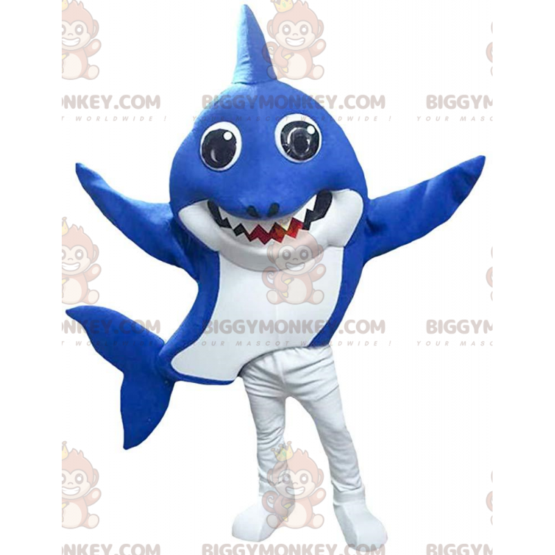 Costume de mascotte BIGGYMONKEY™ de requin bleu et blanc