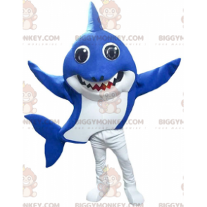 Costume da mascotte BIGGYMONKEY™ squalo bianco e blu, costume