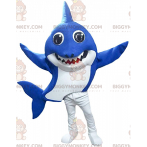 Costume de mascotte BIGGYMONKEY™ de requin bleu et blanc