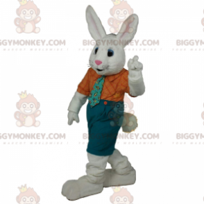 Vit kanin BIGGYMONKEY™ maskotdräkt med snygg outfit