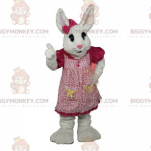 BIGGYMONKEY™ maskotdräkt vit kanin med rosa klänning
