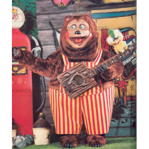 BIGGYMONKEY™ Big Brown Bear maskottiasu punaisilla ja