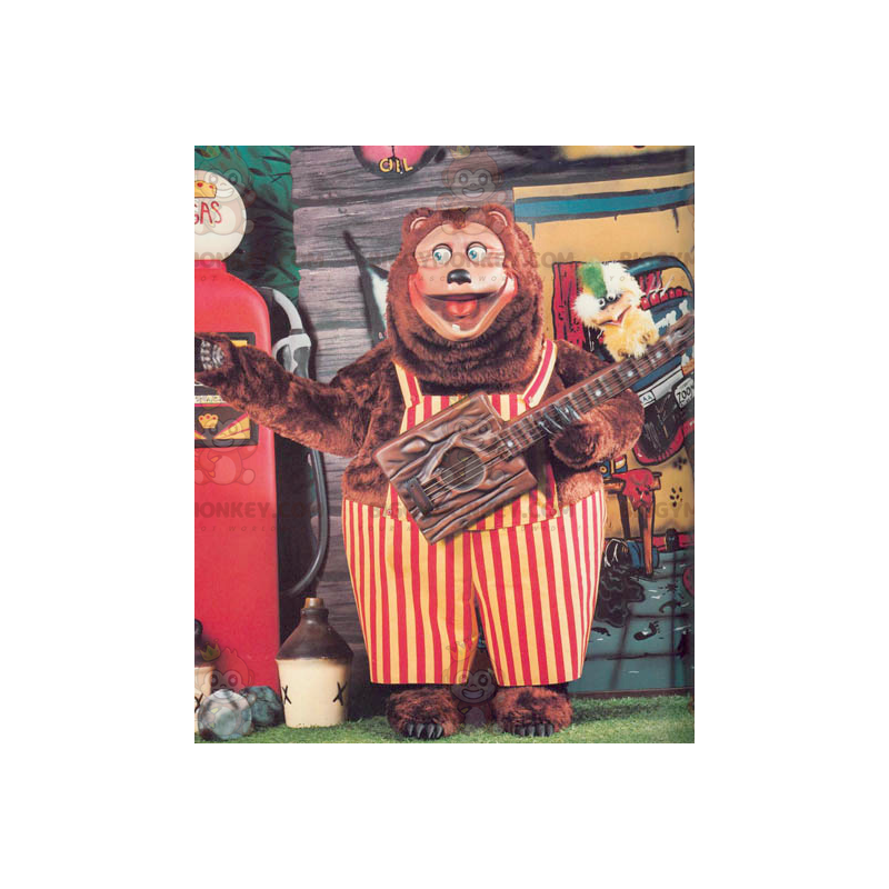 BIGGYMONKEY™ Big Brown Bear Mascot Costume with Red and Yellow